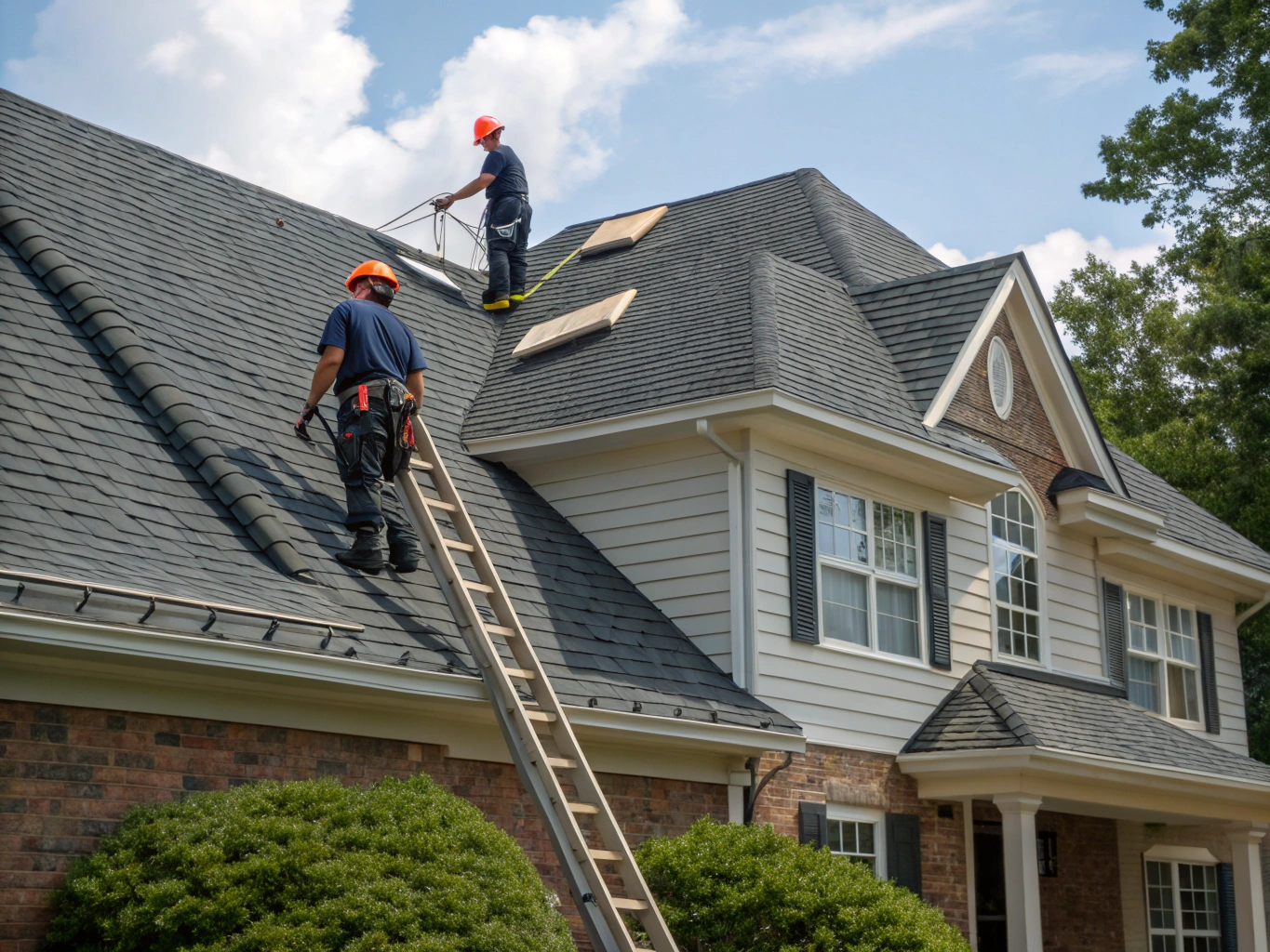 Architectural shingle roofing installation on residential home