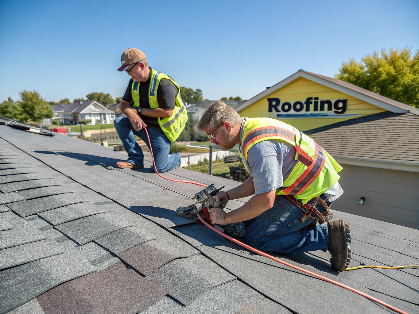 Finished architectural shingle installation with precision flashing