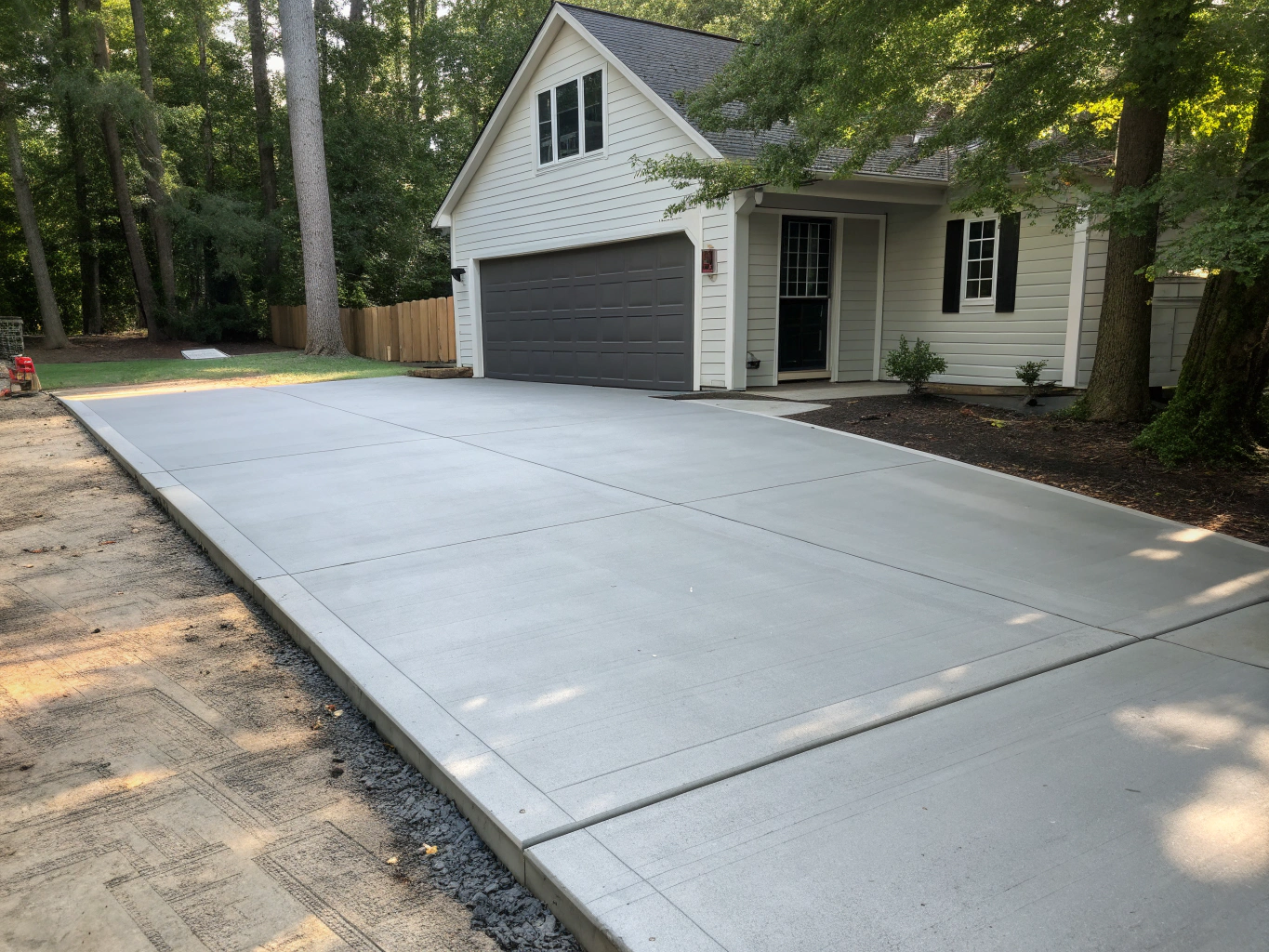 Broom-finish concrete driveway with custom joints
