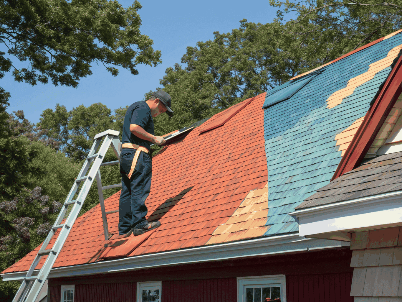 Architectural shingle roof installation on modern home