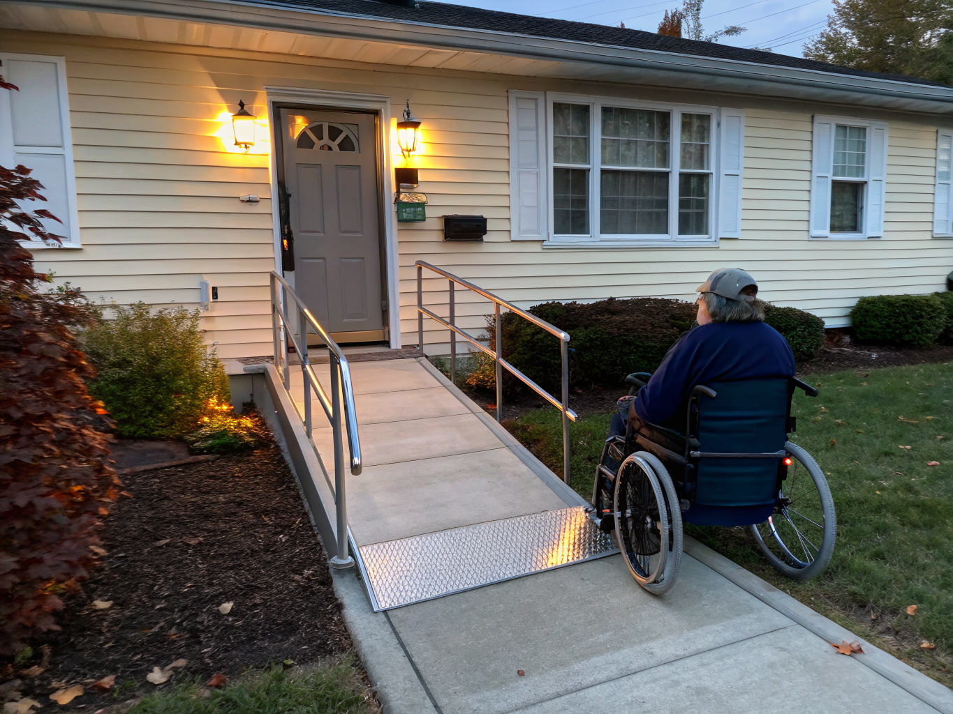 Custom accessible ramp and entrance constructed for veteran home modification
